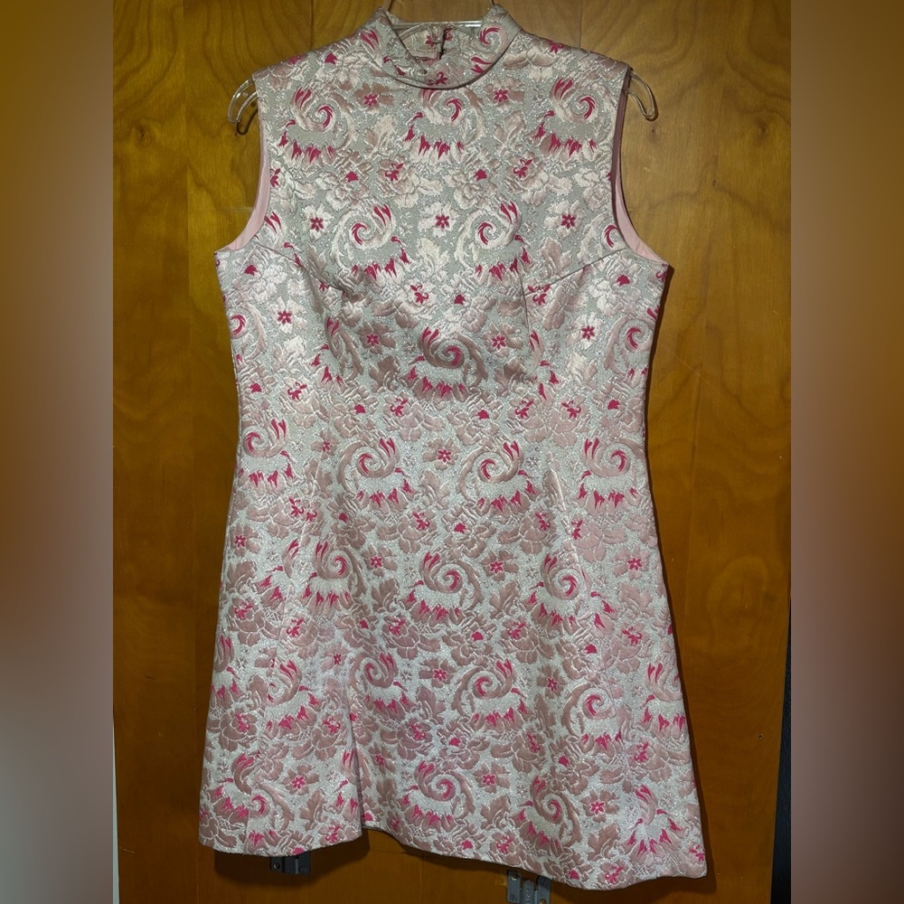 Floral Pink Sleeveless Dress with Matching Coat, Size Small